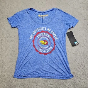 Camisa para mujer Kansas Jayhawks pequeña azul manga corta mezcla de algodón suave - Imagen 1 de 13