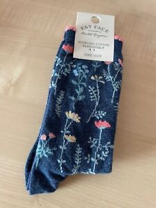 Fat Face Women's Flower Socks Blue/Multi One Size 4-7 Cotton Blend BNWT