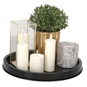 Decorative Tray for Coffee Table, 12 Inch Metal Iron Round 12" Total Black - Picture 1 of 7