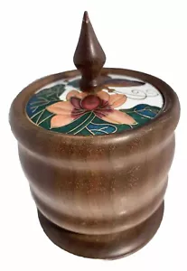 "Caja de almacenamiento de baratijas firmada madera torneada mariposa tapa cloisonné con perilla esmalte de 3,5""" - Imagen 1 de 12