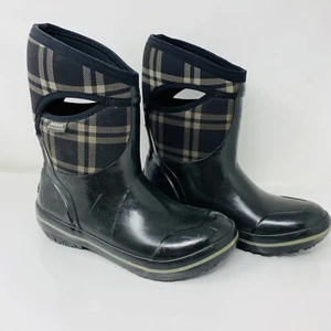 Bogs Plimsoll Plaid Black Mid Waterproof Women's Neotech Rubber Snow Boots Sz 8 - Picture 1 of 9