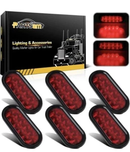 6pcs 10LED Trailer Truck Stop/Turn/Tail Brake Lights 6" Oval Sealed Mount Red - Picture 1 of 10