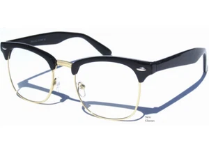Schwarz & Gold Farbe Klar Gläser Brille Retro Halbrahmen Halbbraue Vintage Stil - Bild 1 von 2