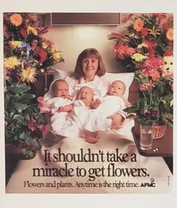 1989 AFMC Flower Shop Mother Holding Triplet Babies Flowers Print Ad - Bild 1 von 1