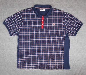 FILA Men’s Blue Checkers Short Sleeve 100% Cotton Tennis Polo Shirt Size 4XL - Picture 1 of 7