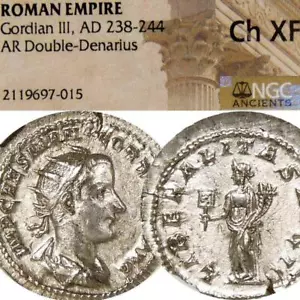 GORDIAN III Liberalitas NGC Certified Choice Extremely Fine Double Denarius Coin - Picture 1 of 14