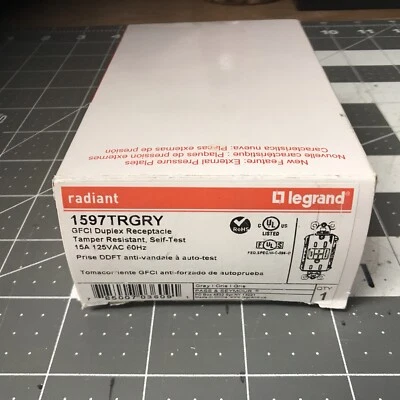 Legrand Radiant PT1597TRGRY 15A Duplex Outlet GFCI Gray (LA46I) - Image 1 of 2