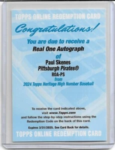 2024 Topps Heritage High Number Paul Skenes RC Autograph Redem - Picture 1 of 2
