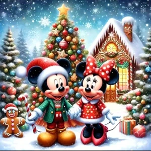 Mickey und Minnie Maus Weihnachten Diamond Art/Malerei 30x30 Rundbohrer - Bild 1 von 1