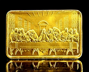 BARRA DE ÚLTIMA CENA JESÚS EN CAPAS DE ORO 24K TROY OZ EN CÁPSULA BU - Imagen 1 de 8