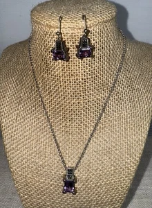 Set orecchini collana Judith Jack argento sterling 925 marcasite e ametista JJ - Foto 1 di 12