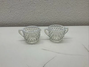 Vintage Fenton Hobnail Opalescent Glass Creamer & Sugar Bowl Set - Picture 1 of 13