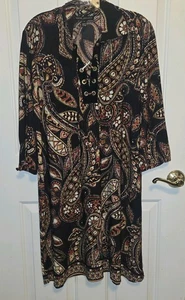 Karin Stevens Shift Dress Sz 14 Multicolor 3/4 Sleeve Paisley Knee Length - Picture 1 of 7