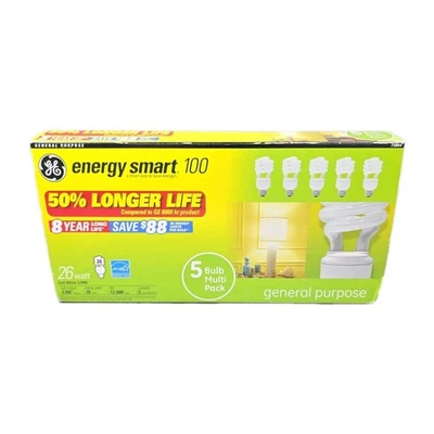 GE Compact Fluorescent Bulb 26 Watt T3 Spiral 2700K Soft White 5 Pk 100W 8 YEAR - Image 1 of 4