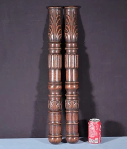 Pair of 27" Vintage French Solid Oak Wood Gothic Posts/Pillars/Columns - Picture 1 of 12