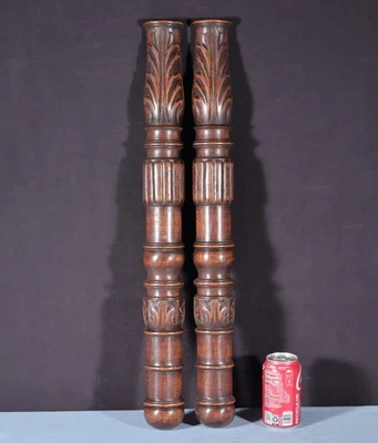 Par de postes/pilares/colunas góticas vintage francesas de madeira de carvalho maciço 27" - Imagem 1 de 4