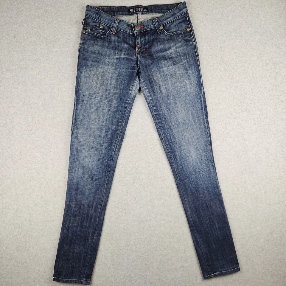 Rock & Republic HALEN Skinny Jeans Women's 26 Dark Wash Red Stitch Embroidered - Image 1 of 4