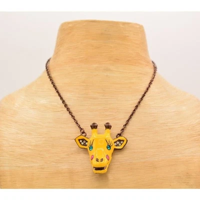 Ожерелье с подвеской в виде головы жирафа Betsey Johnson ярко-желтое бронзовое с подписью BinT - Изображение 1 из 4