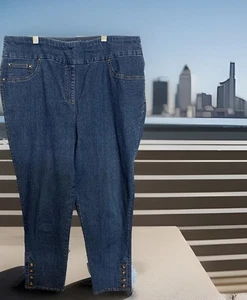 Ruby Rd. Misses Sz 14 Jeans Elastic Waist Pull On Button Details Comfort Classic - Picture 1 of 6
