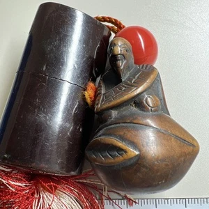 Wooden NETSUKE hand carved Okimono statue Japanese Antique Vintage Rare - Picture 1 of 10