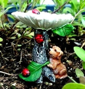 Daisy Birdbath w dog and Ladybugs WS 2071 Miniature Fairy Garden - Picture 1 of 8