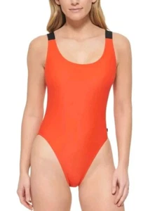 Calvin Klein Women's Low-Back One-Piece Logo Swimsuit Orange Size 1xl. BG5 - Picture 1 of 2