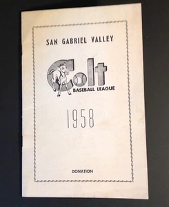 San Gabriel Valley 1958 Colt Baseball League Program & Schedule VTG Baseball - Picture 1 of 5