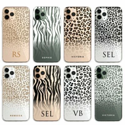 Animal Print PERSONALISED CLEAR Initial Name Phone Case Cover for iPhone Samsung - Image 1 of 4