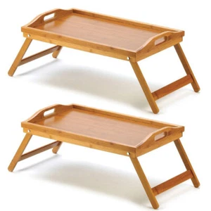 2x Bamboo Folding Tray Lap Food Breakfast Dinner in Bed Desk Serving TV Table - Picture 1 of 1