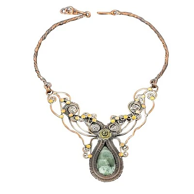 Collar hija cadena envoltura alambre graduación flor piedra serafinita cobre Foto 1 de 4