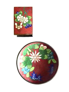 aSIAN CLOISONNE MARRÓN AZUL FLORAL BARATIJA PLATO CAJA SOPORTE VINTAGE neocurio - Imagen 1 de 13