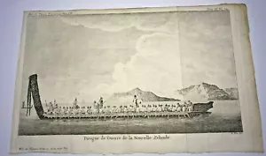 PIROGA NUOVA ZELANDA 1774 JAMES COOK GRANDE ANTICA VEDUTA INCISA XVIII SECOLO - Foto 1 di 6