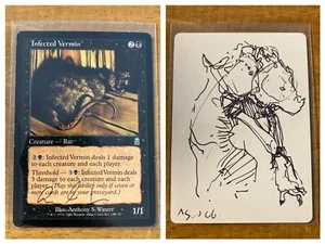 MTG✨Signed INFECTED VERMIN ARTIST PROOF w/SKETCH ✨Odyssey NM 2001 Waters Artwork - Picture 1 of 3