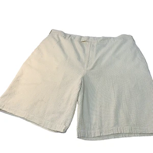 Greg Norman Searsucker Shorts Men 40 White Yellow Stripe All Cotton Vacation - Picture 1 of 10