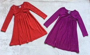 IRIS & IVY 2 Girls Dresses, Size 6, Red, Magenta/Purple, Sparkles, Tie in Back - Picture 1 of 12