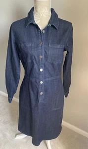 PEOPLE TREE 'EMMANUELLE' 98% ORGANIC COTTON DARK DENIM SHIRT DRESS SIZE 12, VGC - Picture 1 of 14