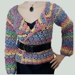 Giacca cardigan multicolor uncinetto lana tg unica S-L - artigianale - Imagen 1 de 1