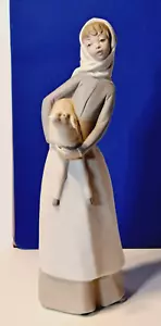 Vintage Lladro Mädchen mit Schaf oder Lamm matte Oberfläche 11 Zoll groß - Bild 1 von 8