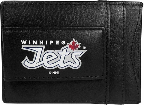 Winnipeg Jets Premium Black Leather Money Clip Cash Front Pocket Wallet Hockey Cover