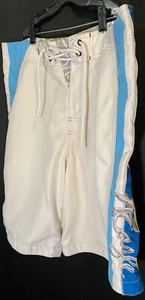 Vintage Y2K American Eagle White Blue Swim Trunks Shorts Striped Surf Beach 34 - Picture 1 of 10