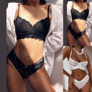 Sexy Ladies ❤️ Women Lace See Through Bra Bralet G-String Thong Sets Lingerie US - Picture 1 of 10