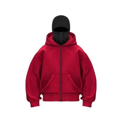 Balaclava Hoodie Zipper Winter Hoodies for Mens Double Layer Hooded Sweatshirt - Image 1 of 4