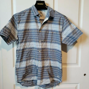 Herren Quiksilver Modern Hemd Größe L Weiß Blau Gestreift Kurzarm - Bild 1 von 8