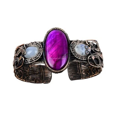Womens day Sale Copper Purple Fire Labradorite Stone Rainbow Moonstone Bangle - Imagem 1 de 4