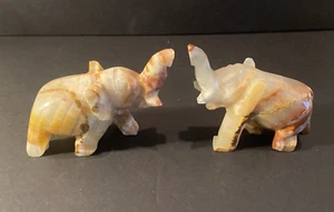 VINTAGE PAIR OF HAND CARVED ELEPHANT ONYX SCULPTURES FIGURINES 4” - Picture 1 of 8