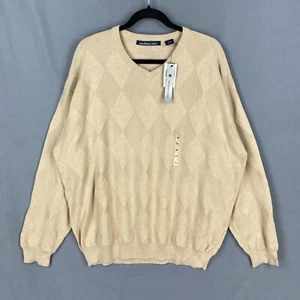 Northern Isles Sweater Mens 2XL XXL Beige Diamond Pattern V Neck Aerospun Cotton - Picture 1 of 13