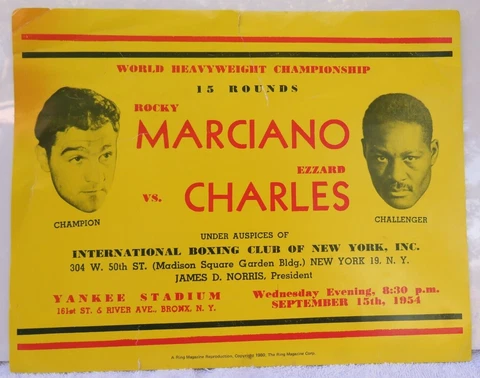 Rocky Marciano vs Ezzard Charles  Fight Poster 1954 --Ring Mag Repro 1980 Cover