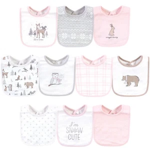 Hudson Baby Infant Girl Cotton Bibs 10pk, Winter Forest, One Size - Picture 1 of 2