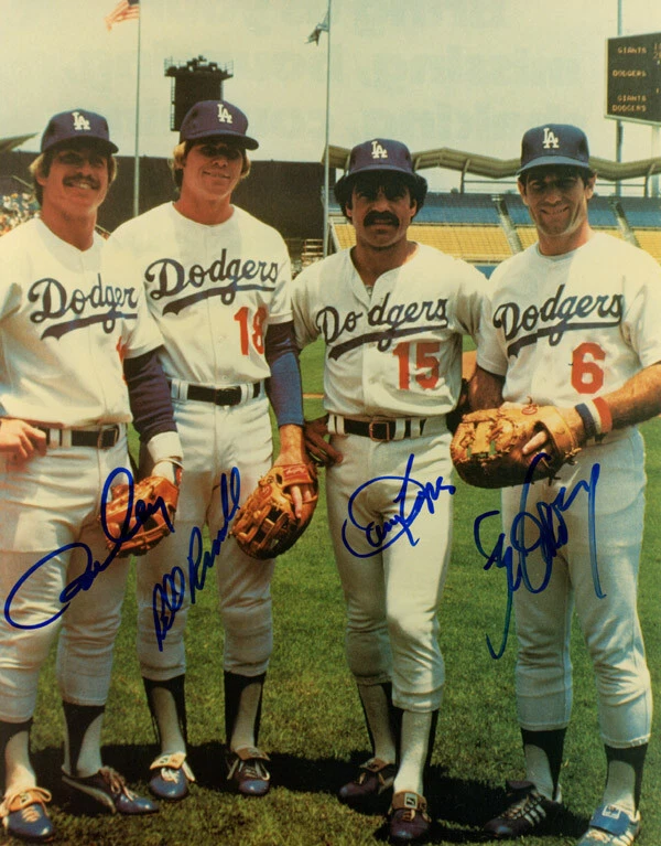 RON CEY RUSSELL LOPES STEVE GARVEY SIGNED 8x10 PHOTO DODGER INFIELD BECKETT BAS - Image 1 of 2