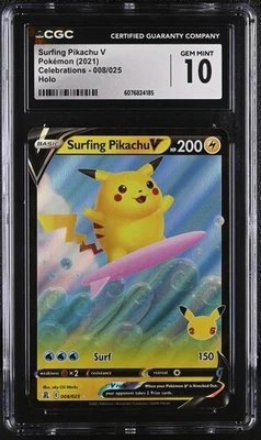 ⚡⚡ CGC 10 Pokémon Surfing Pikachu V Celebrations 008/025 - Image 1 of 2